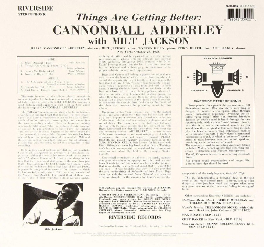 Cannonball Adderley With Milt Jackson ‎– Things Are Getting Better Plak