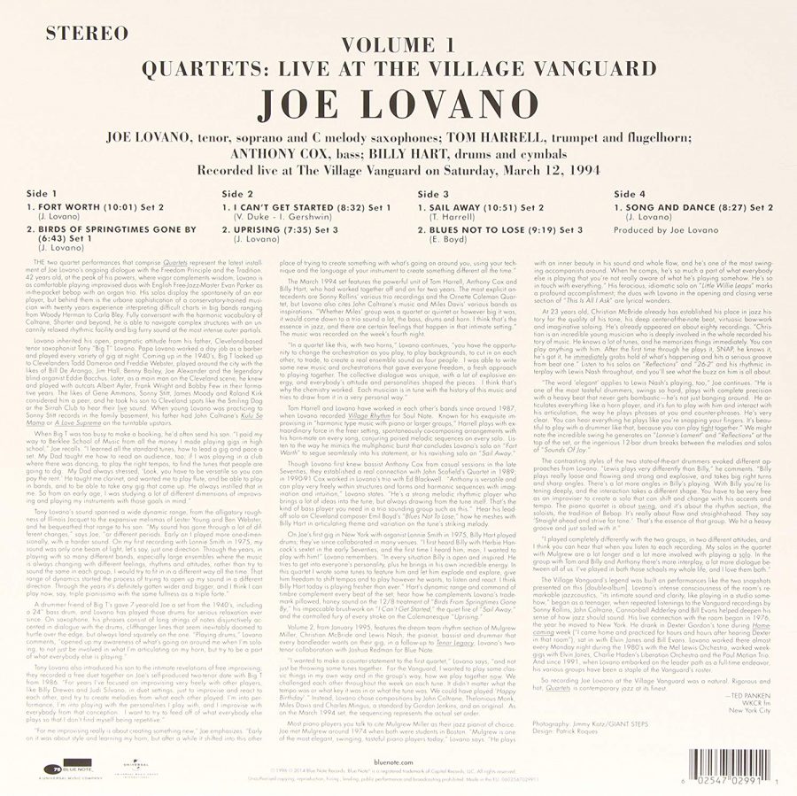 Joe Lovano Quartets Live At The Village Vanguard Vol. 1 Limited Edition, Remastered From Analog Tapes,180 Gr - Plak