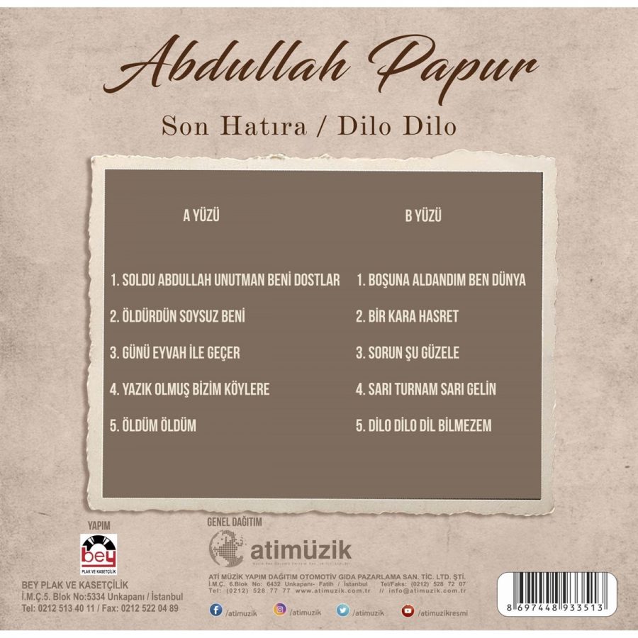 Abdullah Papur Son Hatıra / Dilo Dilo - Plak - Görsel 2