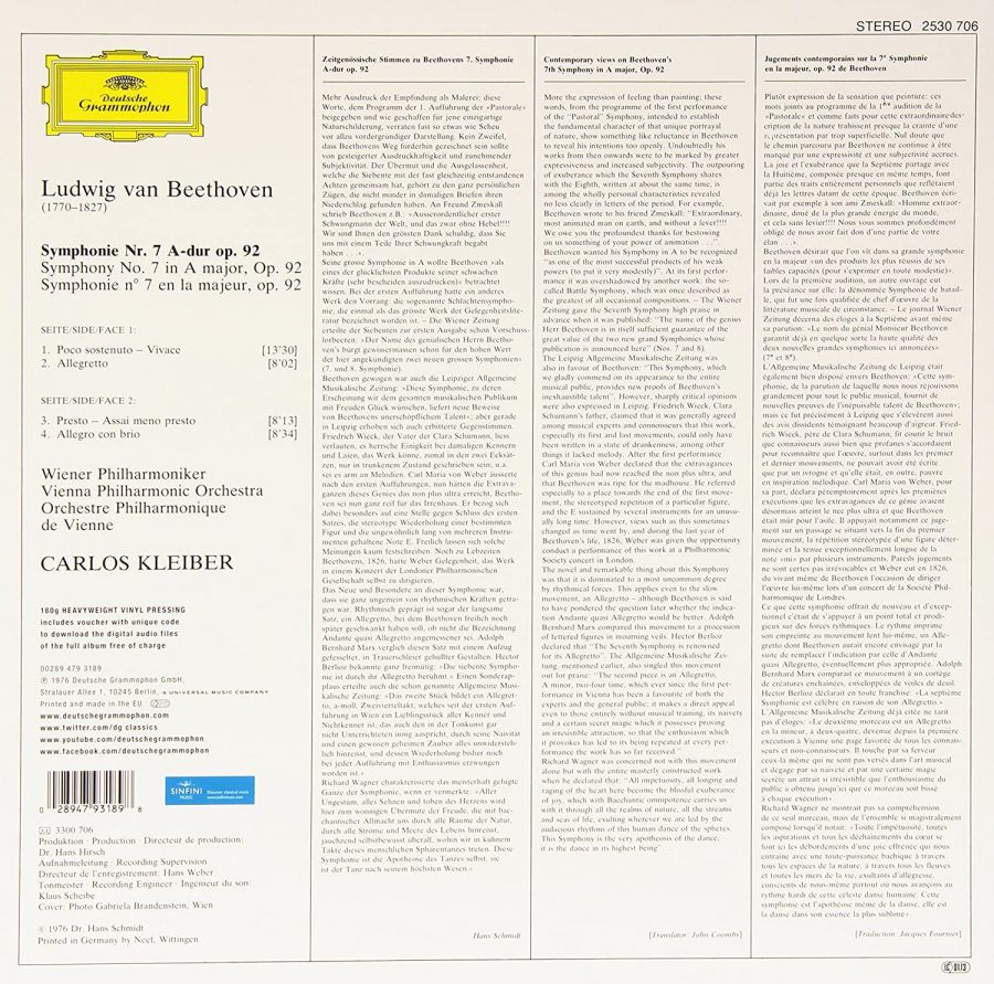 Carlos Kleiber, Wiener Philharmoniker Beethoven: Symphony No.7 - Plak - Görsel 2