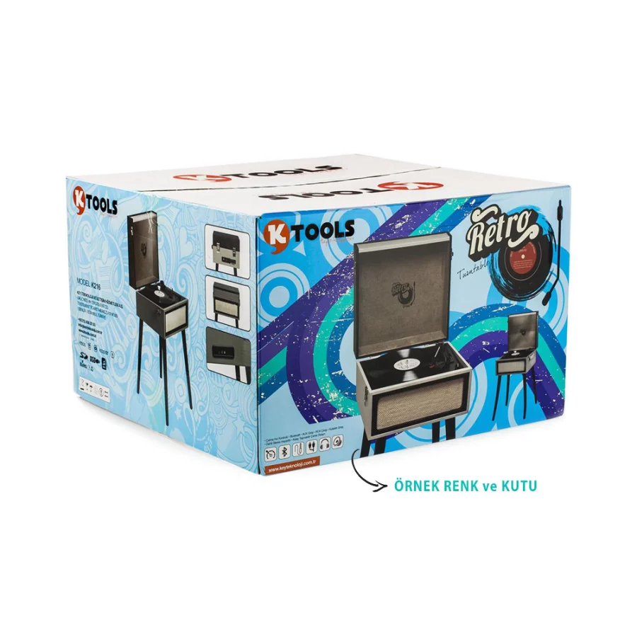 KTOOLS Prime K216 Hoparlörlü Pikap Ayaklı Kırmızı Plak Çalar - Görsel 4