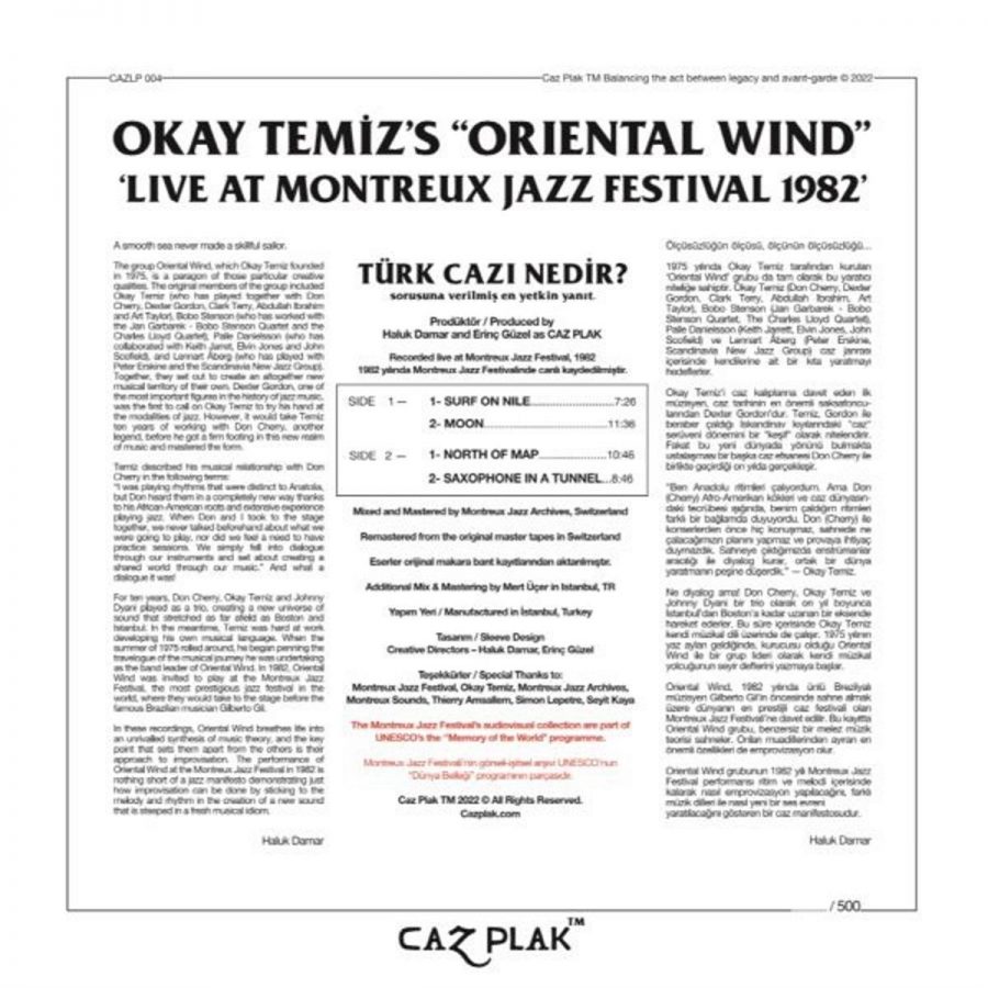 Okay Temiz Oriental Wind Montreux Jazz Festival Türkiye Edisyonu 1982 - Plak - Görsel 2