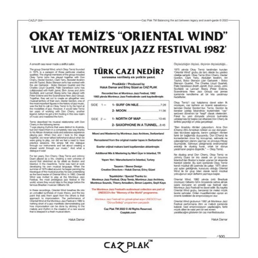 Okay Temiz Oriental Wind Montreux Jazz Festival Türkiye Edisyonu 1982 - Plak - Görsel 2