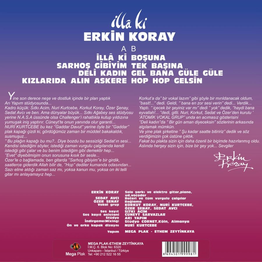 Erkin Koray İlla Ki - Sarı Transparan Plak - Görsel 2