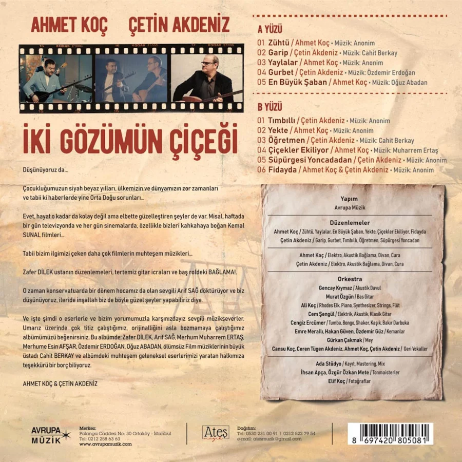 Ahmet Koç & Çetin Akdeniz İki Gözümün Çiçeği - Plak - Görsel 2
