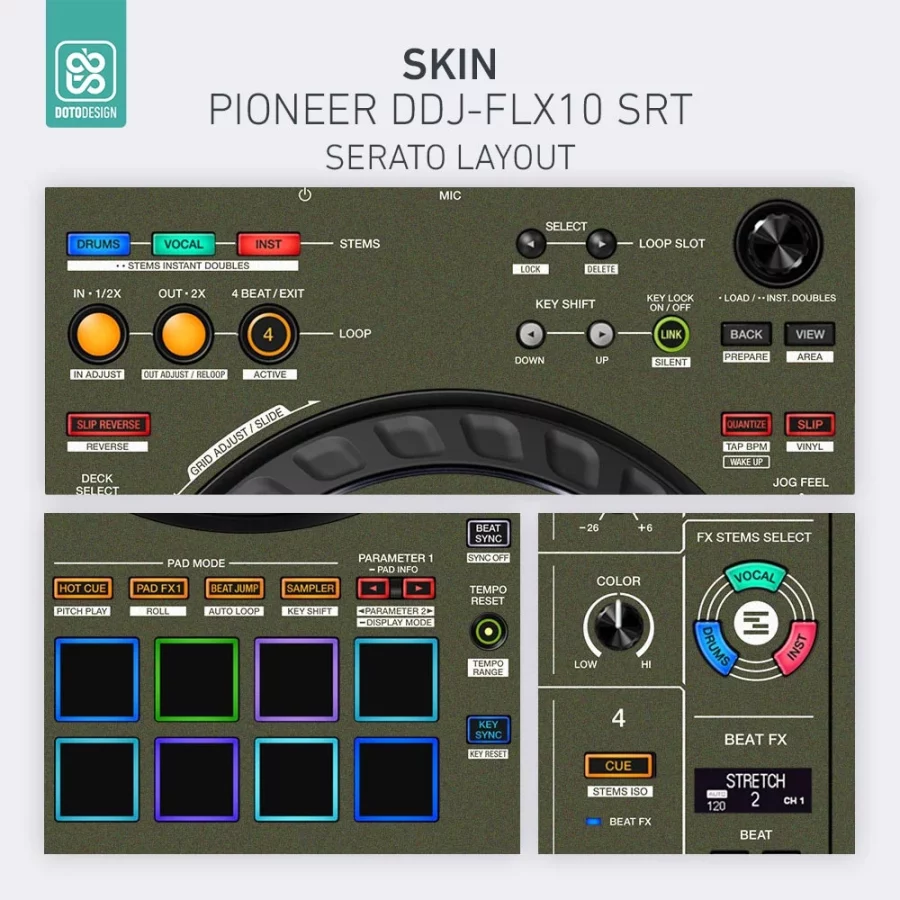 Doto Design Skin DDJ-FLX10 SRT Army Green - Görsel 3