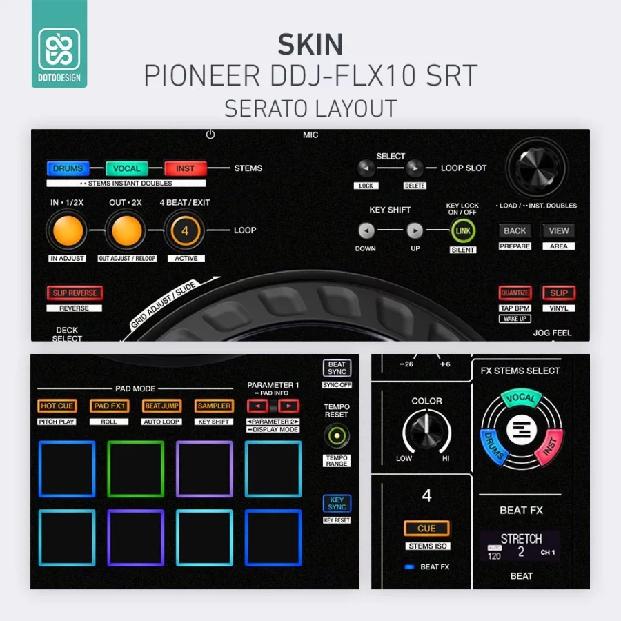 Doto Design Skin DDJ-FLX10 SRT Black - Görsel 4