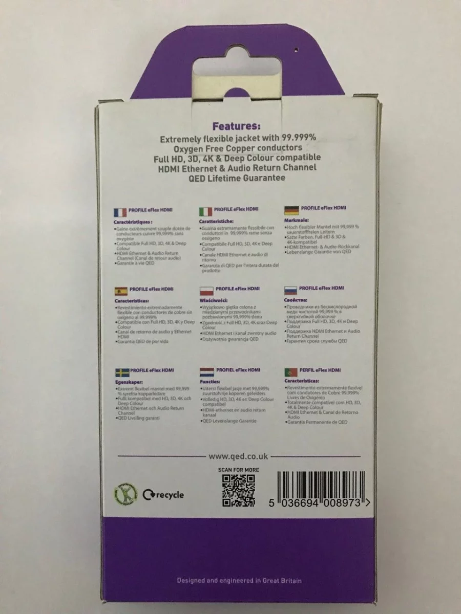 QED QE-5014 Profile eFlex HDMI Kablo Beyaz 1.5 Metre