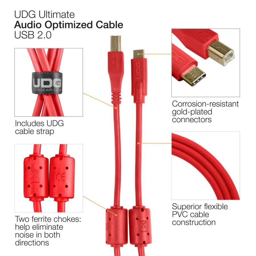 UDG Ultimate Ses Kablosu USB 2.0 C-B Kırmızı Düz 1,5 m