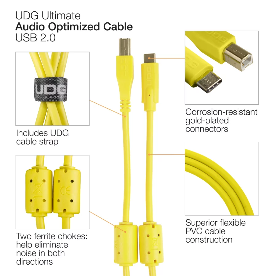UDG Ultimate Ses Kablosu USB 2.0 C-B Sarı Düz 1,5 m