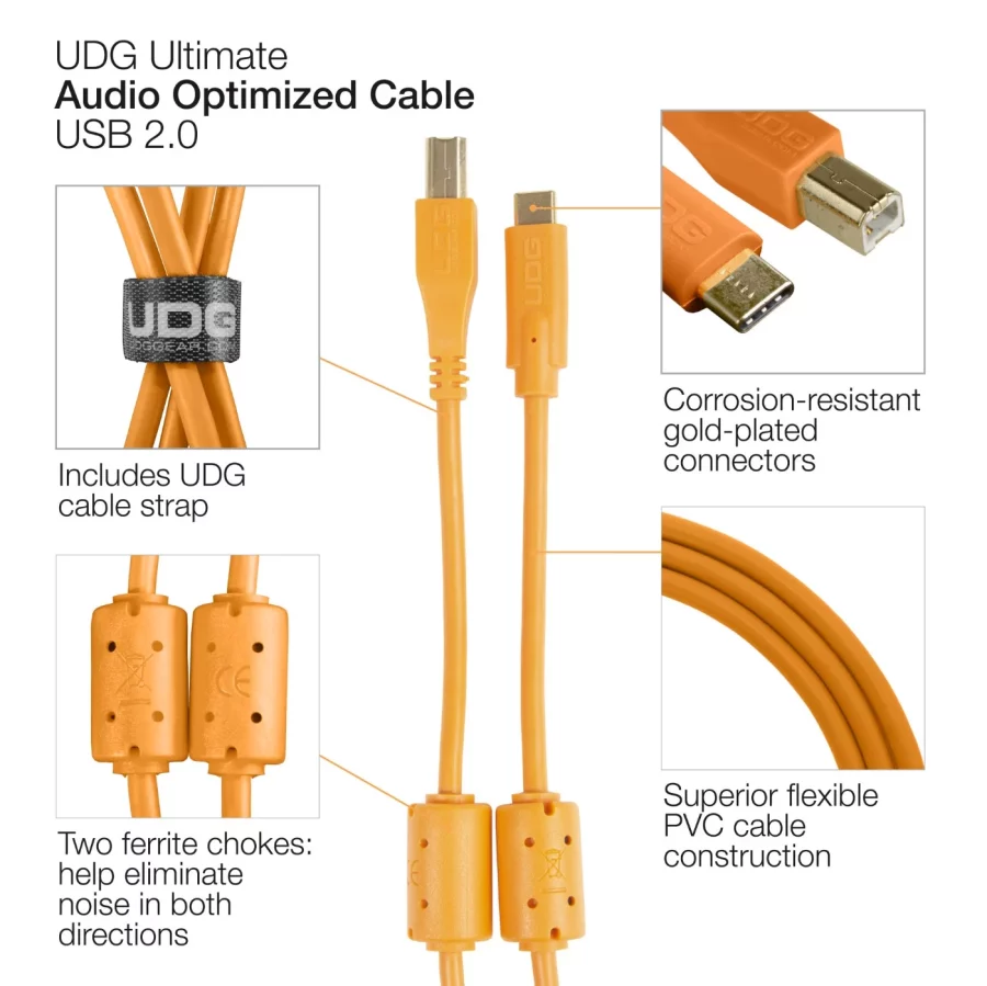UDG Ultimate Ses Kablosu USB 2.0 C-B Turuncu Düz 1,5 m
