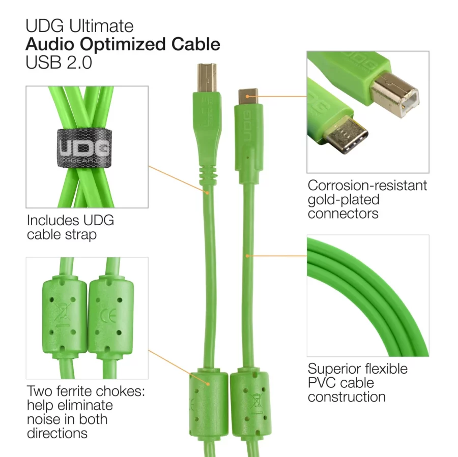 UDG Ultimate Ses Kablosu USB 2.0 C-B Yeşil Düz 1,5 m